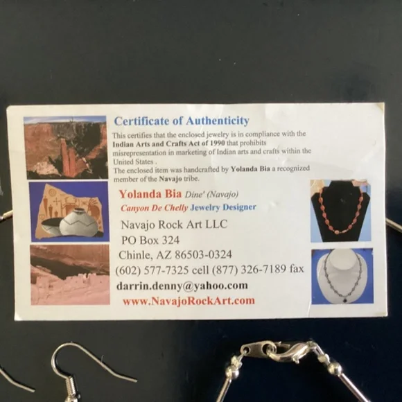 Navajo necklace bracelet earring set handmade - Yolanda Bio Certificate include